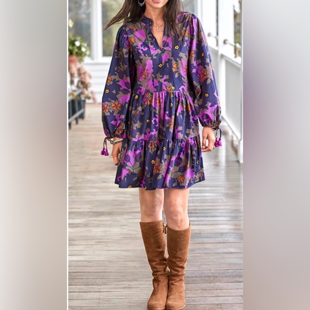 OLIPHANT Suzani Yoke Dress Tiered Floral Tassel Sleeves Size XS - Picture 2 of 15